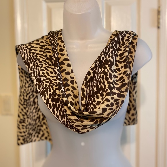 Woman’s silky leopard print long scarf, 14” x 52” - Picture 1 of 4